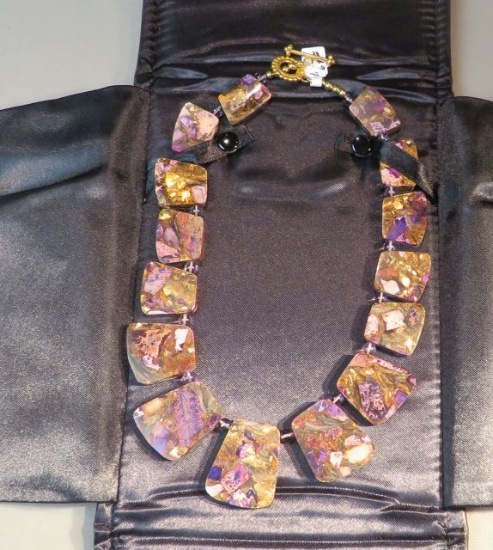 17" necklace - multicolored Jasper w/amethyst beads & gold filled toggle clasp (presentation case in