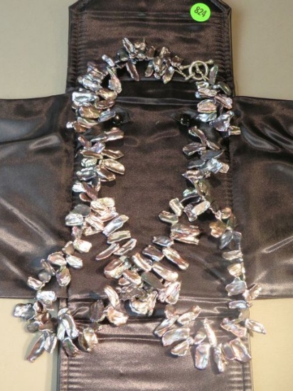25" necklace - 2 strand black Keshi pearls w/silver toggle clasp (presentation case included)