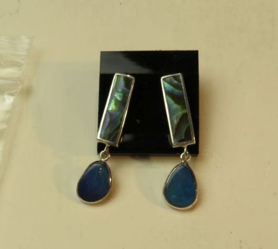 Sterling post dangle earrings with abalone & opal
