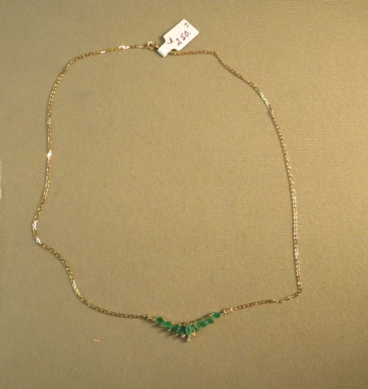 14K - yg- 16" necklace - 9 emeralds w/3 diamonds