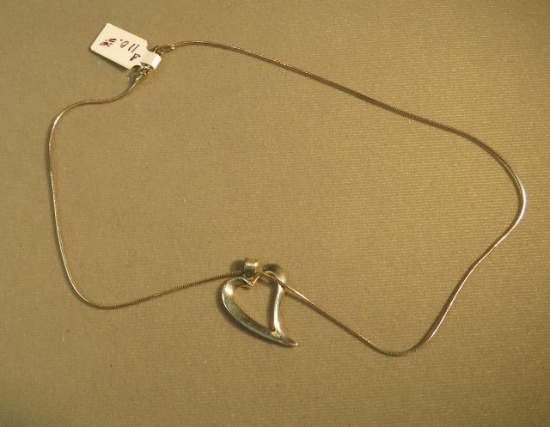 Sterling heart necklace on 16" snake chain