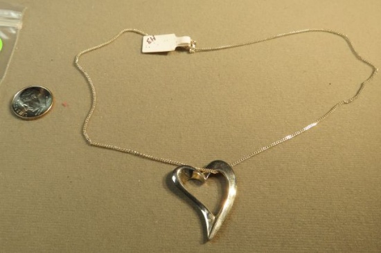 Sterling floating heart necklace on 16" chain