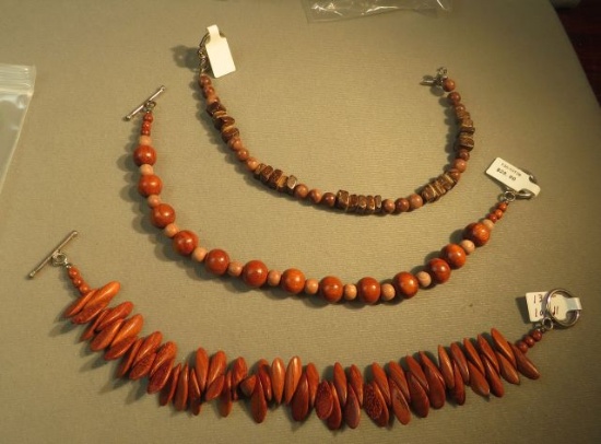 wooden bead bracelets  1- 8" & 2- 9"