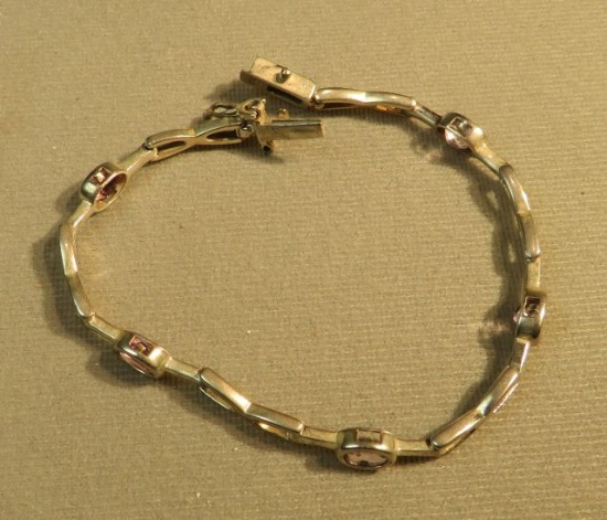 7 1/2" bracelet - Sterling w/5 bezel set amethyst stones
