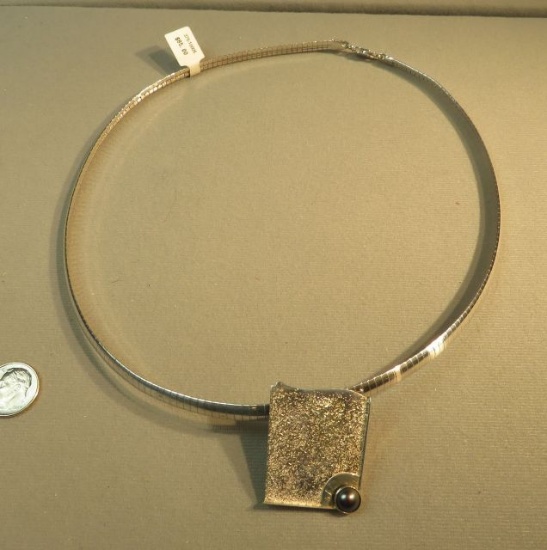 20" omega necklace, sterling slider w/black pearls 5mm.