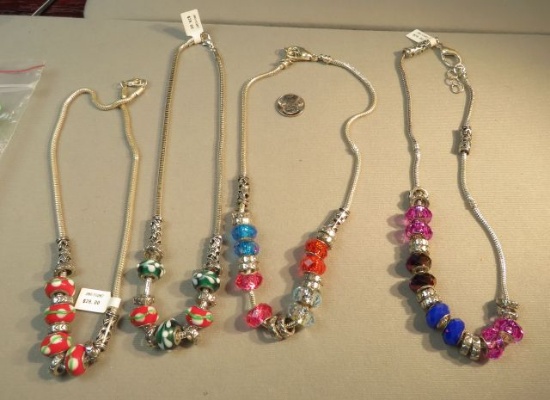 glass bead necklaces silvertone 16 1/2" - 18 1/2"