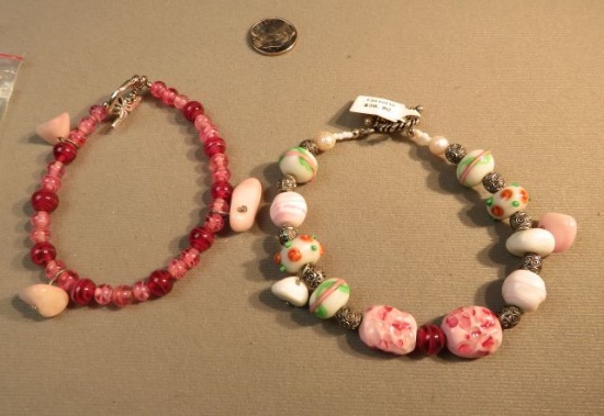 2 - 8" glass bead bracelets w/toggle clasps