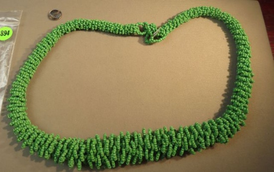 30" necklace woven green seed beads