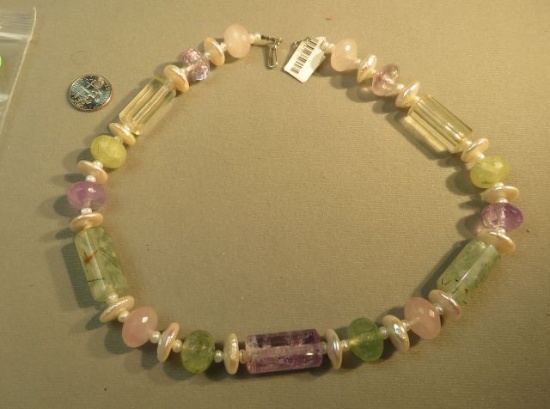 18" various stone bead necklace - various shapes, colors & sizes