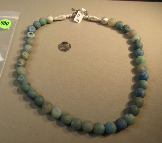 22" necklace - blue glass w/silver beads & cones - toggle clasp