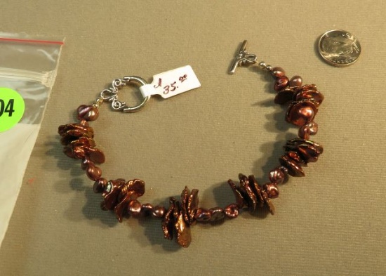 Copper tone dyed Keshi pearl 7" bracelet w/toggle clasp