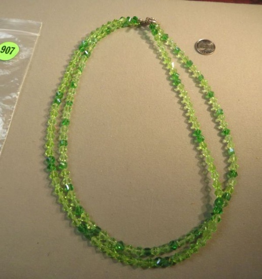 20" double strand green crystal necklace toggle clasp