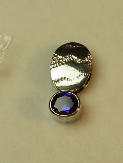 Sterling slider w/round purple c.z. (estate jewelry)