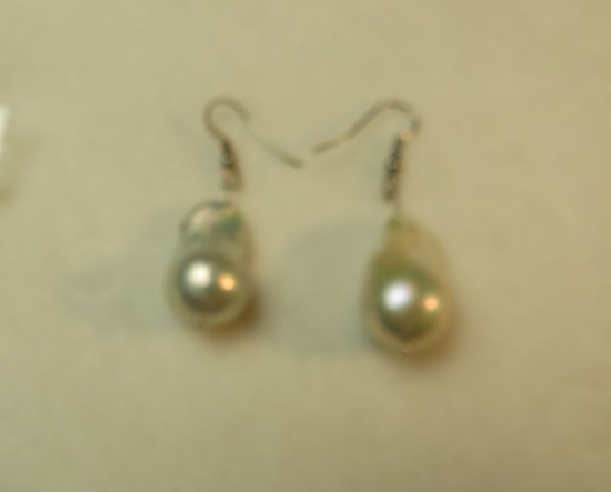 Sterling Biwa fresh water pearl earrings w/shepherd's hook