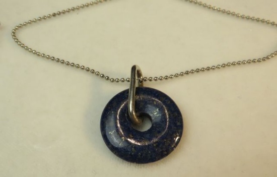 Lapis donut w/sterling bail & 20" chain