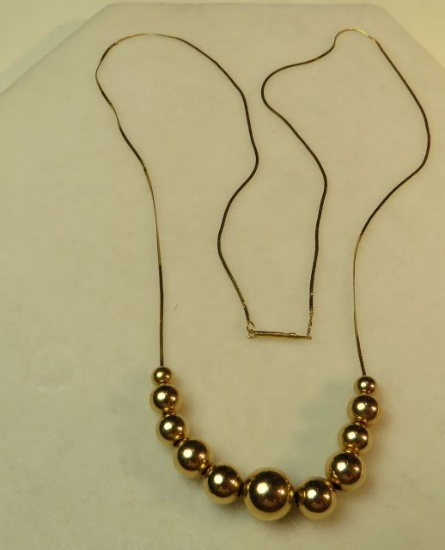 14K -yg- 24" add a bead necklace w/9 gold beads 2.7 gm (estate jewelry)