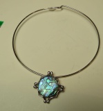 Abalone on sterling slider w/silver coated neck wire