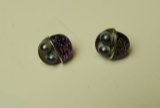 Sterling dichroic glass leverback earrings w/dyed pearl