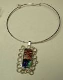 Sterling slider w/dichroic glass & sterling wire frame