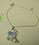 Sterling surrounded dichroic pendant on 20
