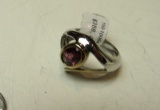 18K & 925 Sterling Oval Rholite Garnet Ring size 8, weight 10.3 g
