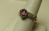 Sterling- oval pink tourmaline ring, size 8 3/4, weight 8.2 g with 4 dia