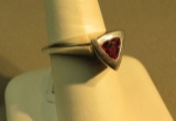 Sterling trillion cut tourmaline ring size 8, weight 8.5 g