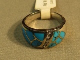 Rhodium pla. Lab created opal ring size 8 1/4 with 6 c.z weight 6.1 g