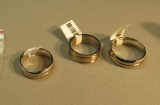 3 Stainless Steel rings with gold color inset & (1) with 2 insets  1- @60 size 9, weight 5.4 g, 1- @