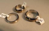 3 Stainless Steel rings with gold inset & c.z's. 1- @68 size 12, 1- @68 size 13, 1- @60 size 9