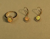 Gold plated silver Etheopian c.z. & Opal ring, size 8 & leverback earrings set