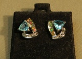 Sterling Helenite swiss blue lab opal & c.z earrings