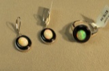 Sterling Etheopian opal ring size 8, surrounded by onyx  & matching leverback earrings