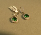 Sterling Helenite green square with c.z. earrings