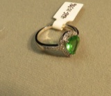 Rhodium plated pear shaped Helenite with c.z. ring size 6 1/4