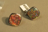 plated silver lab opal with flip up omega back - earrings