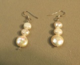 Sterling shepherds hook fresh water 3 pearl drop earrings