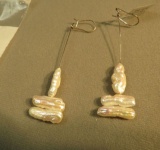 Sterling fresh water pearls long dangle pearl earrings