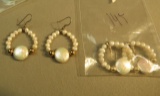 Sterling silver shepherd hook earrings - circle of pearls & 14K gold beads