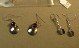 Sterling silver garnet - shepherd hook dangle earrings