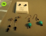 Sterling silver dangle shepherd hook turquoise & onyx earrings  & 2 onyx post earrings