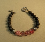 black lava beads, siver tone beads & glass beads 7 1/2