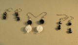 Sterling silver earrings onyx - 2 shepherds hook & 1 leverback
