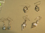 Sterling silver earrings 2 blue quartz, 1 moonstone - shepherd hook