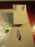 Sterling silver post earrings & pendant - abalone & onyx