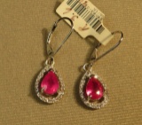 Sterling silver leverback earrings with lab ruby & c.z.