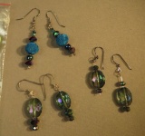Sterling silver shepherd hook earrings - 2 with glass beads & 1 with mesh & glass beads