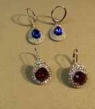 Sterling silver Swarovski crystals leverback earrings 1 -blue & 1 - red