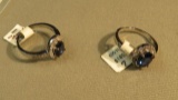 Sterling silver Rhodium coated rings -deep blue crystals & c.z. size 7