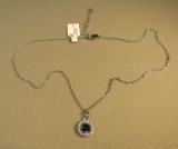 Sterling silver Rhodium coated necklace - deep blue crystal & c.z.